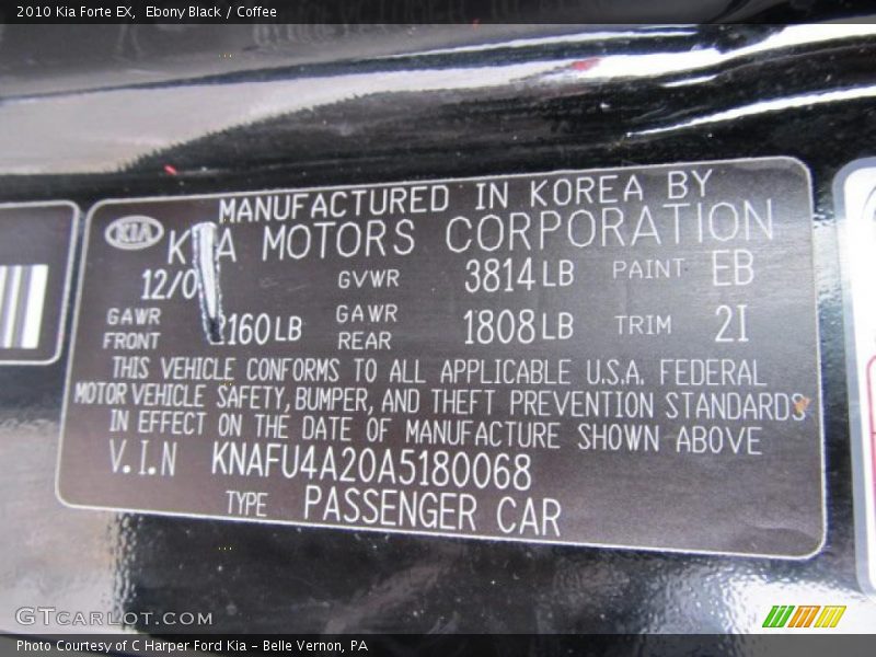 Ebony Black / Coffee 2010 Kia Forte EX