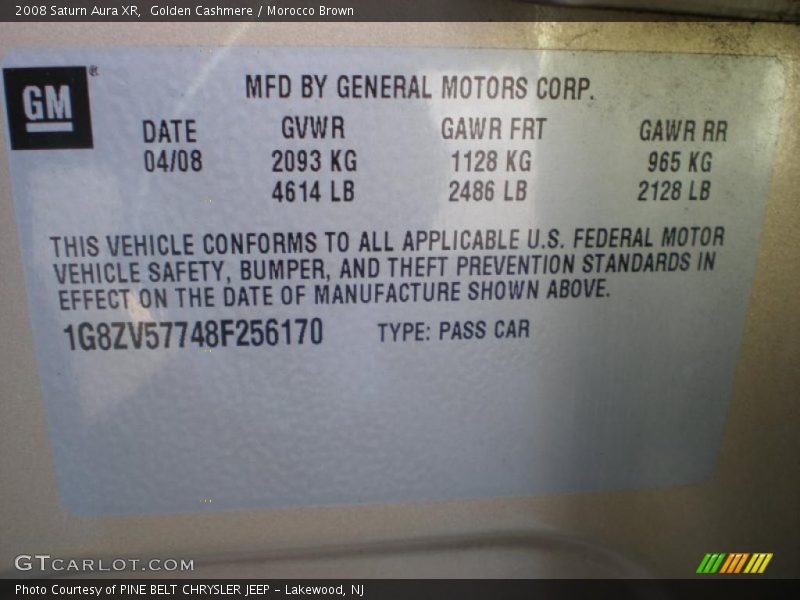 Golden Cashmere / Morocco Brown 2008 Saturn Aura XR