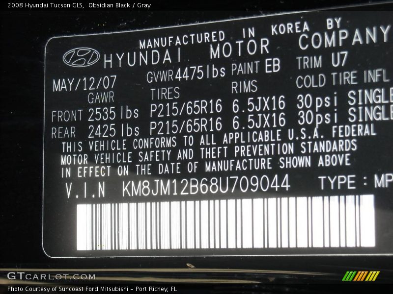 Obsidian Black / Gray 2008 Hyundai Tucson GLS