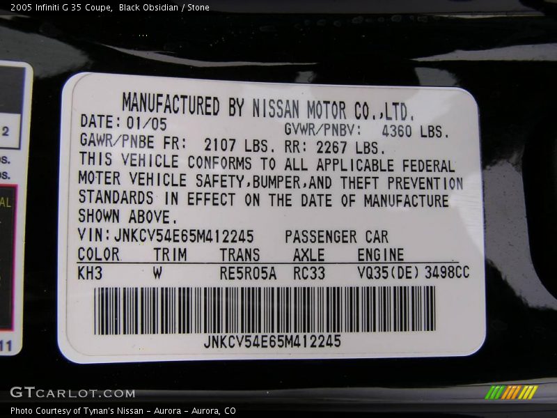 Black Obsidian / Stone 2005 Infiniti G 35 Coupe