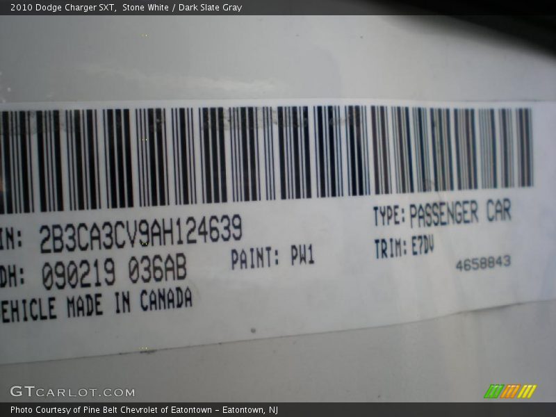 Stone White / Dark Slate Gray 2010 Dodge Charger SXT