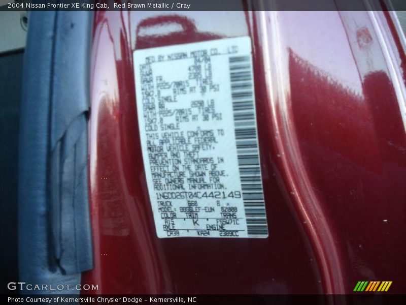 Red Brawn Metallic / Gray 2004 Nissan Frontier XE King Cab