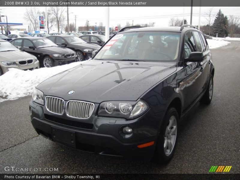 Highland Green Metallic / Sand Beige/Black Nevada Leather 2008 BMW X3 3.0si