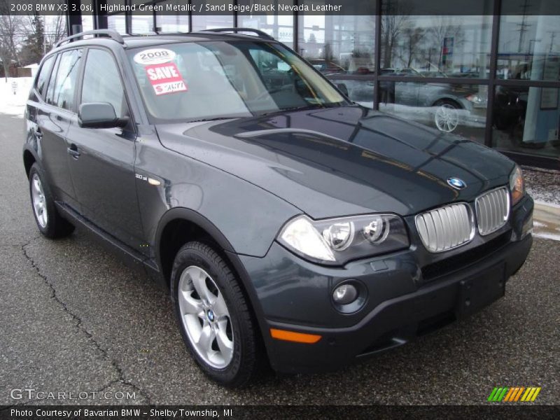 Highland Green Metallic / Sand Beige/Black Nevada Leather 2008 BMW X3 3.0si
