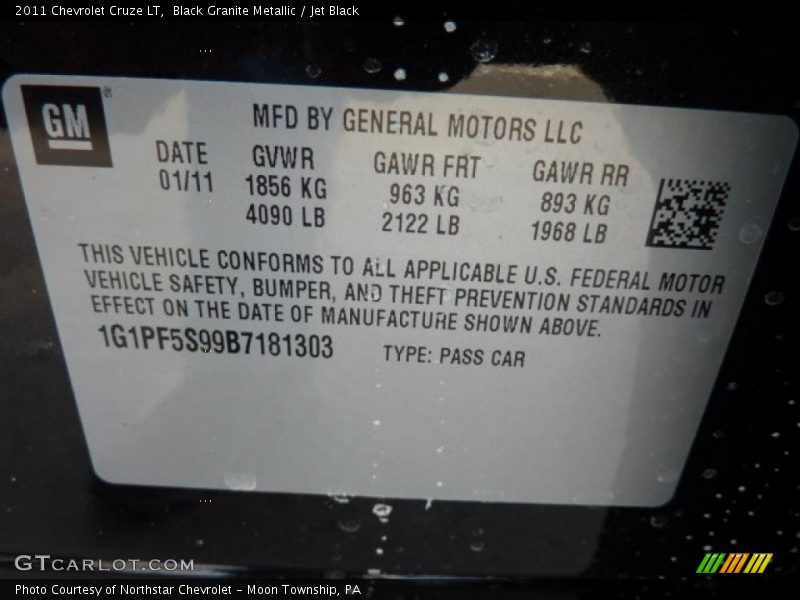 Black Granite Metallic / Jet Black 2011 Chevrolet Cruze LT