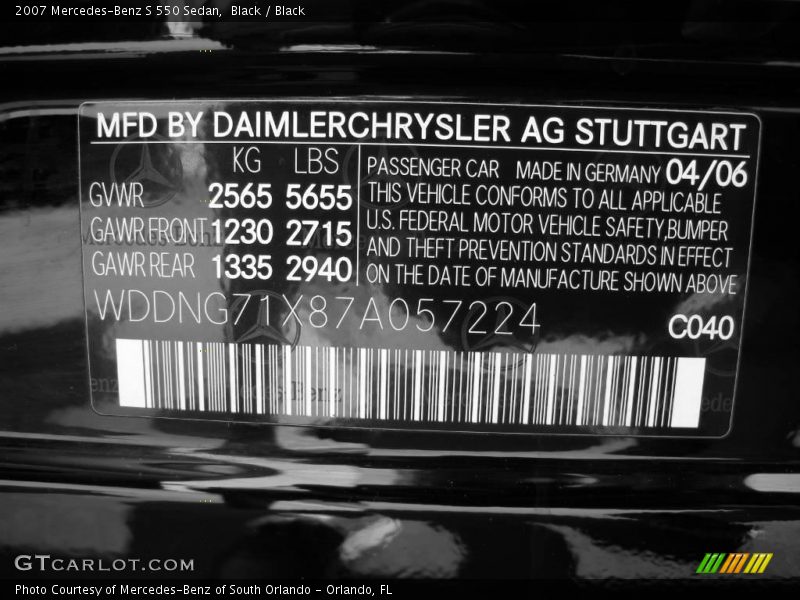 Black / Black 2007 Mercedes-Benz S 550 Sedan