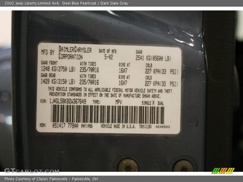Steel Blue Pearlcoat / Dark Slate Gray 2002 Jeep Liberty Limited 4x4