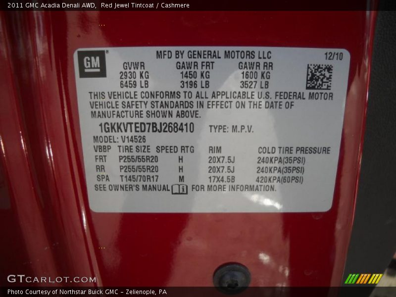 Red Jewel Tintcoat / Cashmere 2011 GMC Acadia Denali AWD