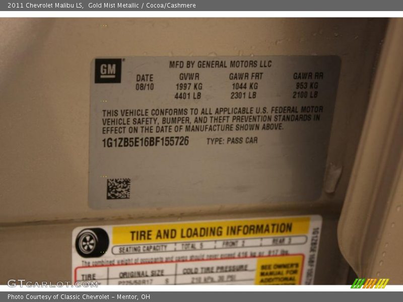 Gold Mist Metallic / Cocoa/Cashmere 2011 Chevrolet Malibu LS