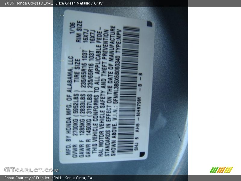 Slate Green Metallic / Gray 2006 Honda Odyssey EX-L