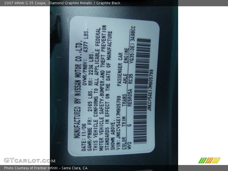Diamond Graphite Metallic / Graphite Black 2007 Infiniti G 35 Coupe