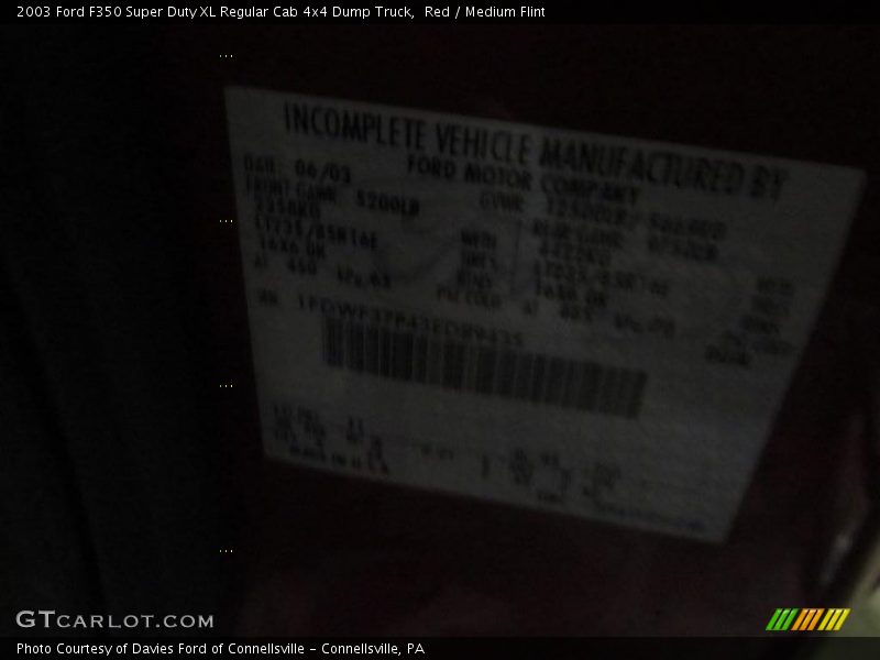 Red / Medium Flint 2003 Ford F350 Super Duty XL Regular Cab 4x4 Dump Truck