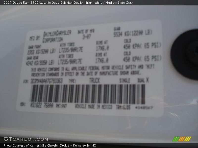 Bright White / Medium Slate Gray 2007 Dodge Ram 3500 Laramie Quad Cab 4x4 Dually