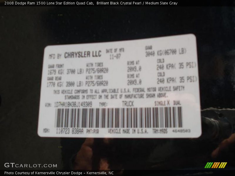 Brilliant Black Crystal Pearl / Medium Slate Gray 2008 Dodge Ram 1500 Lone Star Edition Quad Cab