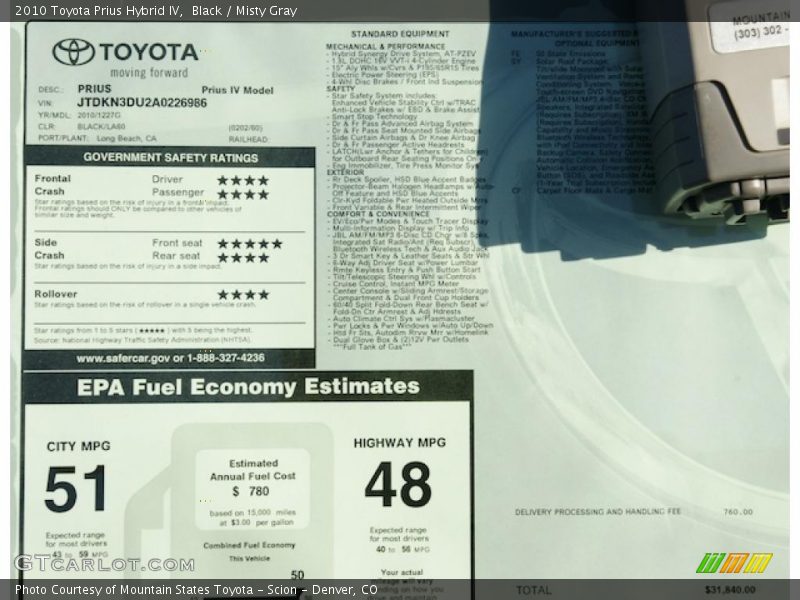 Black / Misty Gray 2010 Toyota Prius Hybrid IV