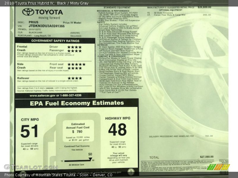 Black / Misty Gray 2010 Toyota Prius Hybrid IV