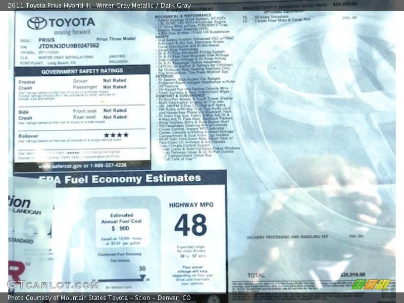  2011 Prius Hybrid III Window Sticker