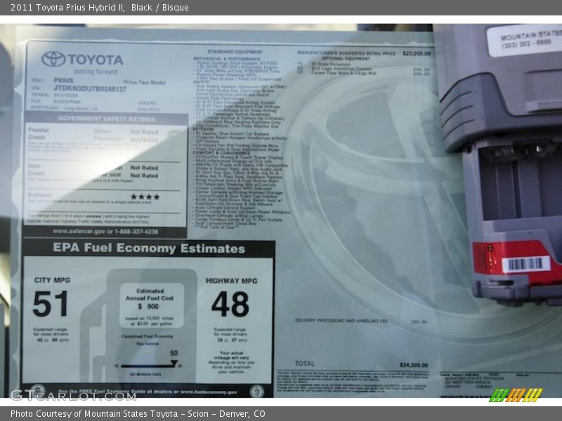  2011 Prius Hybrid II Window Sticker