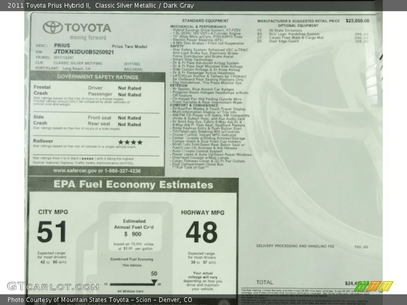Classic Silver Metallic / Dark Gray 2011 Toyota Prius Hybrid II