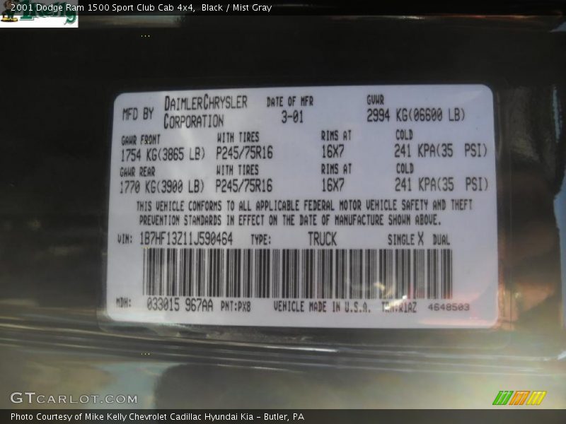 Black / Mist Gray 2001 Dodge Ram 1500 Sport Club Cab 4x4