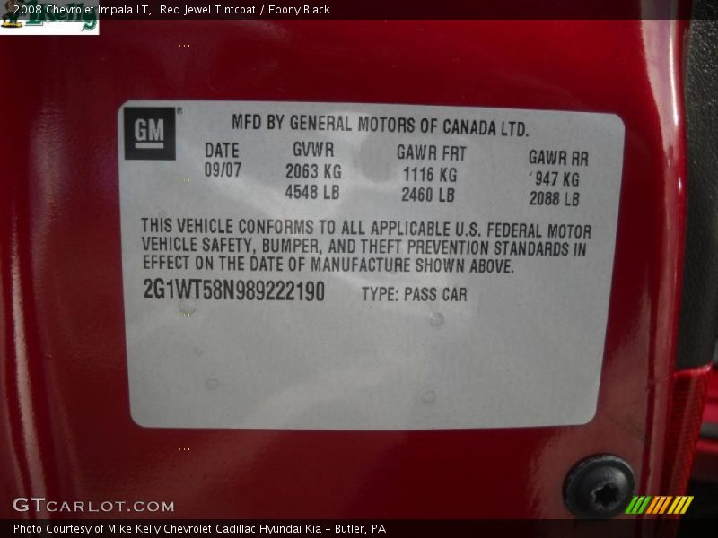 Red Jewel Tintcoat / Ebony Black 2008 Chevrolet Impala LT