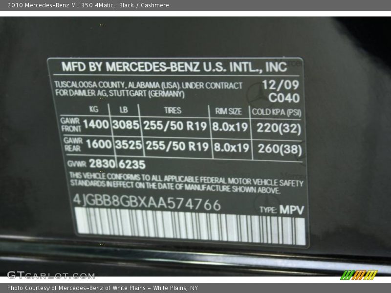 Black / Cashmere 2010 Mercedes-Benz ML 350 4Matic
