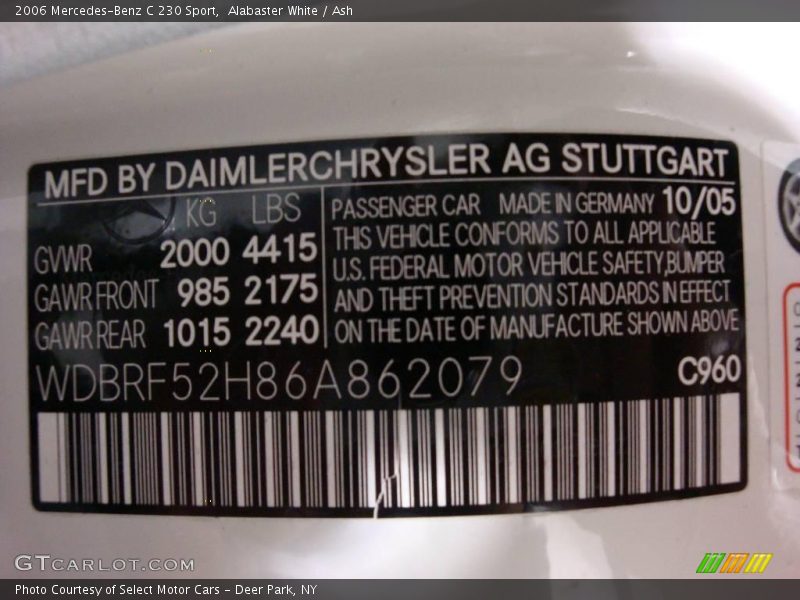 Alabaster White / Ash 2006 Mercedes-Benz C 230 Sport