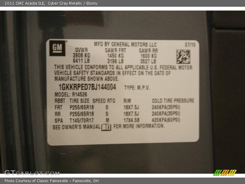Cyber Gray Metallic / Ebony 2011 GMC Acadia SLE