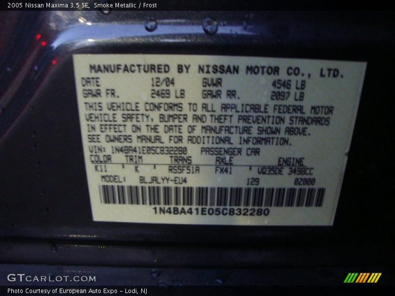 Smoke Metallic / Frost 2005 Nissan Maxima 3.5 SE