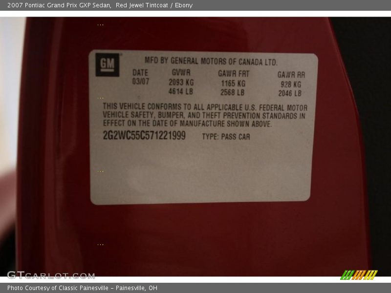 Info Tag of 2007 Grand Prix GXP Sedan