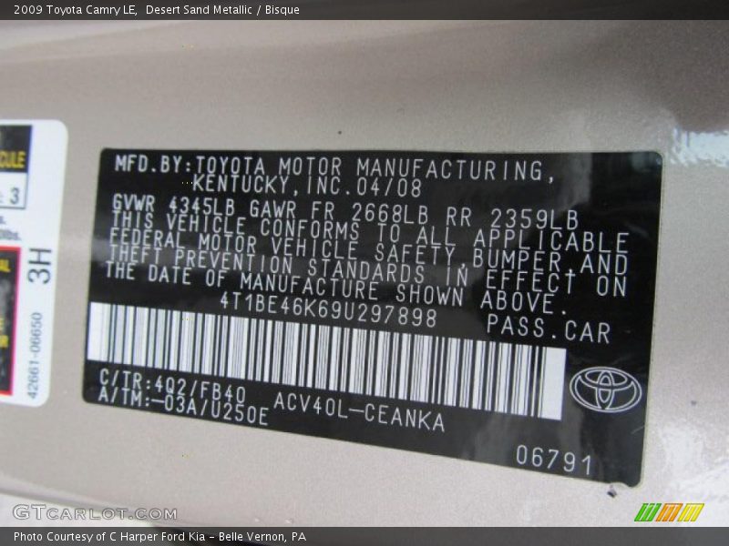 Desert Sand Metallic / Bisque 2009 Toyota Camry LE