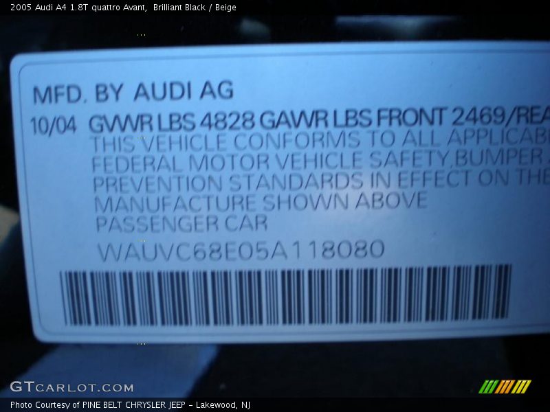 Brilliant Black / Beige 2005 Audi A4 1.8T quattro Avant