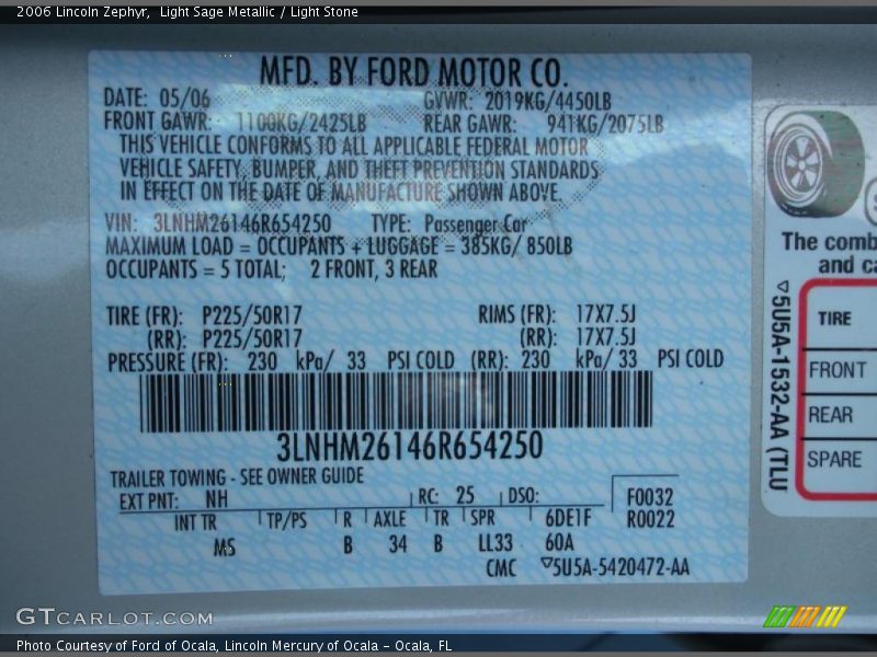 Light Sage Metallic / Light Stone 2006 Lincoln Zephyr