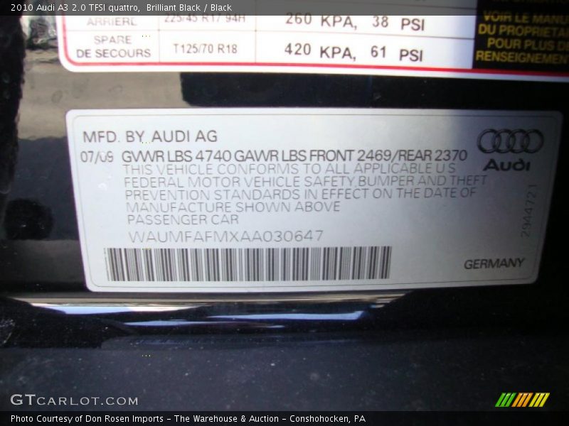 Brilliant Black / Black 2010 Audi A3 2.0 TFSI quattro