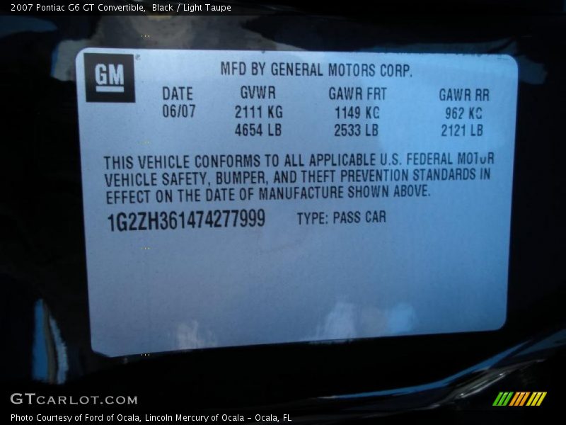 Black / Light Taupe 2007 Pontiac G6 GT Convertible