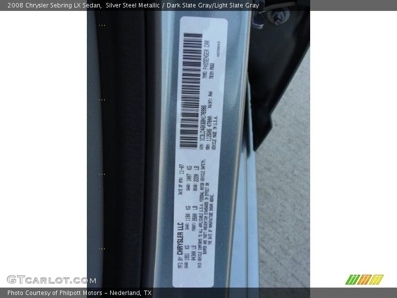 Silver Steel Metallic / Dark Slate Gray/Light Slate Gray 2008 Chrysler Sebring LX Sedan