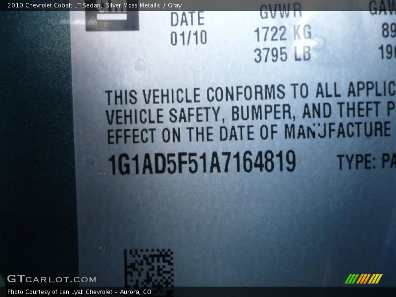 Silver Moss Metallic / Gray 2010 Chevrolet Cobalt LT Sedan