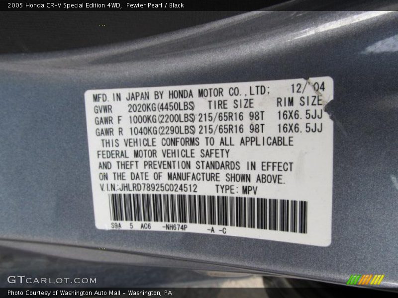 Pewter Pearl / Black 2005 Honda CR-V Special Edition 4WD