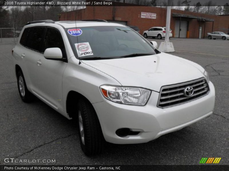 Blizzard White Pearl / Sand Beige 2008 Toyota Highlander 4WD