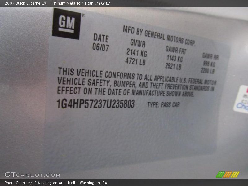 Platinum Metallic / Titanium Gray 2007 Buick Lucerne CX