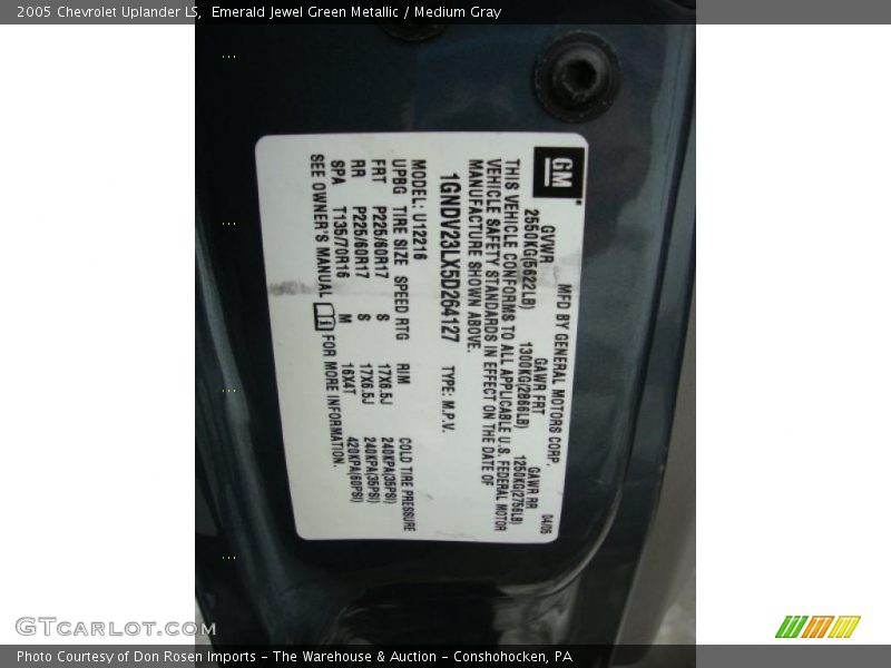 Emerald Jewel Green Metallic / Medium Gray 2005 Chevrolet Uplander LS