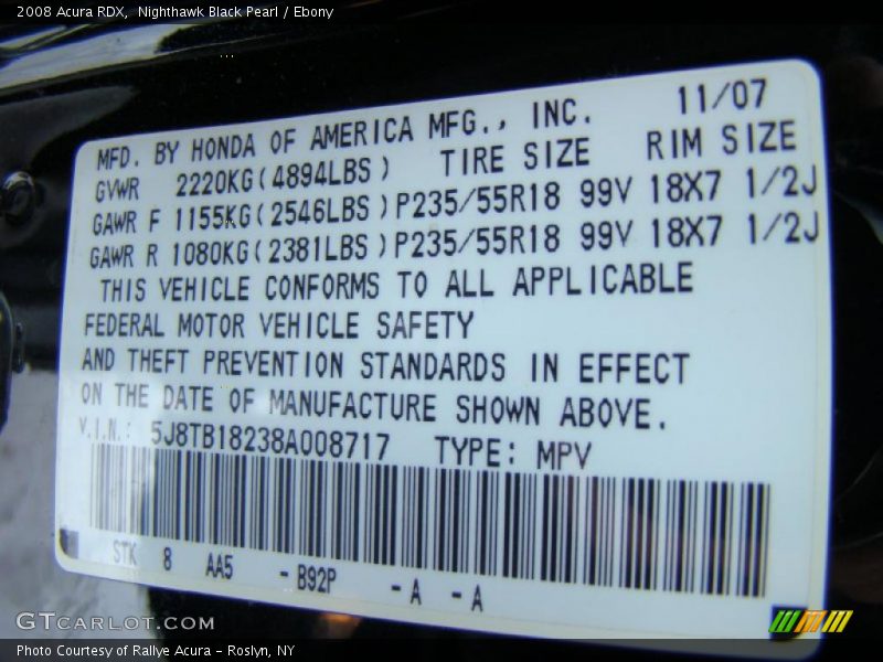 Nighthawk Black Pearl / Ebony 2008 Acura RDX