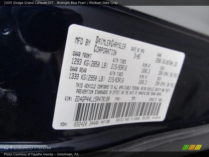 Midnight Blue Pearl / Medium Slate Gray 2005 Dodge Grand Caravan SXT