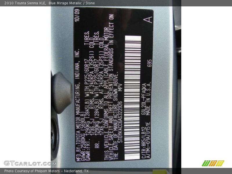Blue Mirage Metallic / Stone 2010 Toyota Sienna XLE