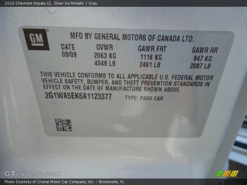 Silver Ice Metallic / Gray 2010 Chevrolet Impala LS