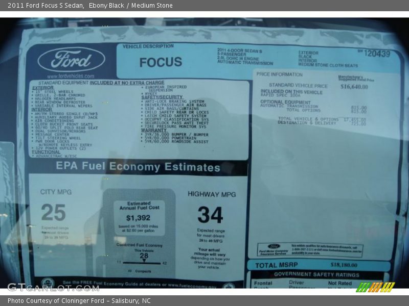Ebony Black / Medium Stone 2011 Ford Focus S Sedan