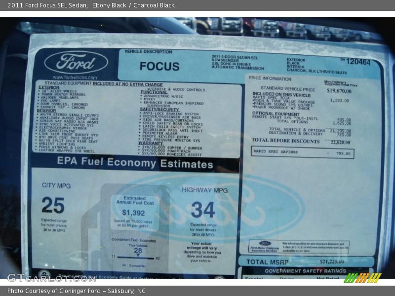 Ebony Black / Charcoal Black 2011 Ford Focus SEL Sedan