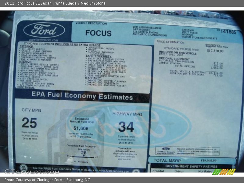 White Suede / Medium Stone 2011 Ford Focus SE Sedan