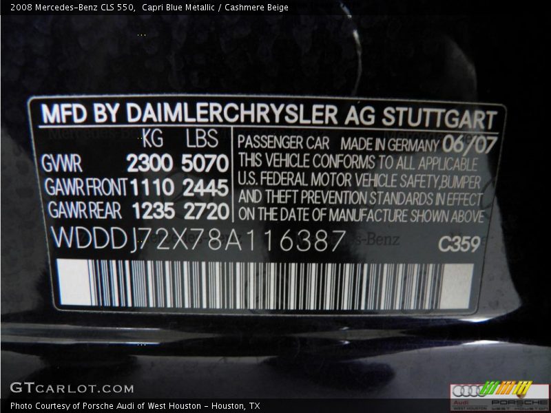 Capri Blue Metallic / Cashmere Beige 2008 Mercedes-Benz CLS 550