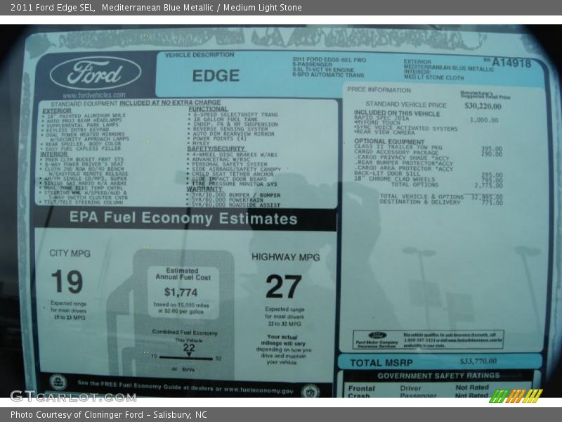 Mediterranean Blue Metallic / Medium Light Stone 2011 Ford Edge SEL